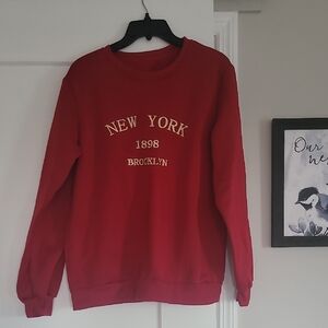 SHEIN Red Crewneck Sweater with New York Graphic